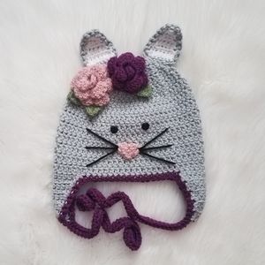 🐱 Handmade Crochet Kitty Hat Sz 4-8 yr old